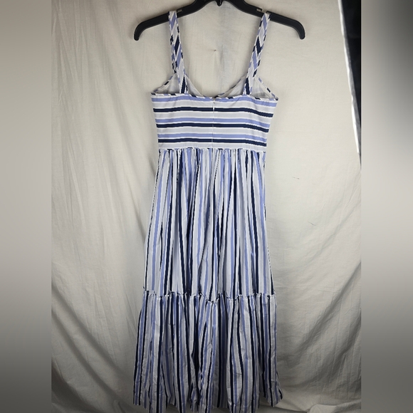 J.Crew Shirting Striped Tiered Multi Blue and White Cotton Maxi Dress Sz 4 Tall - Picture 7 of 12